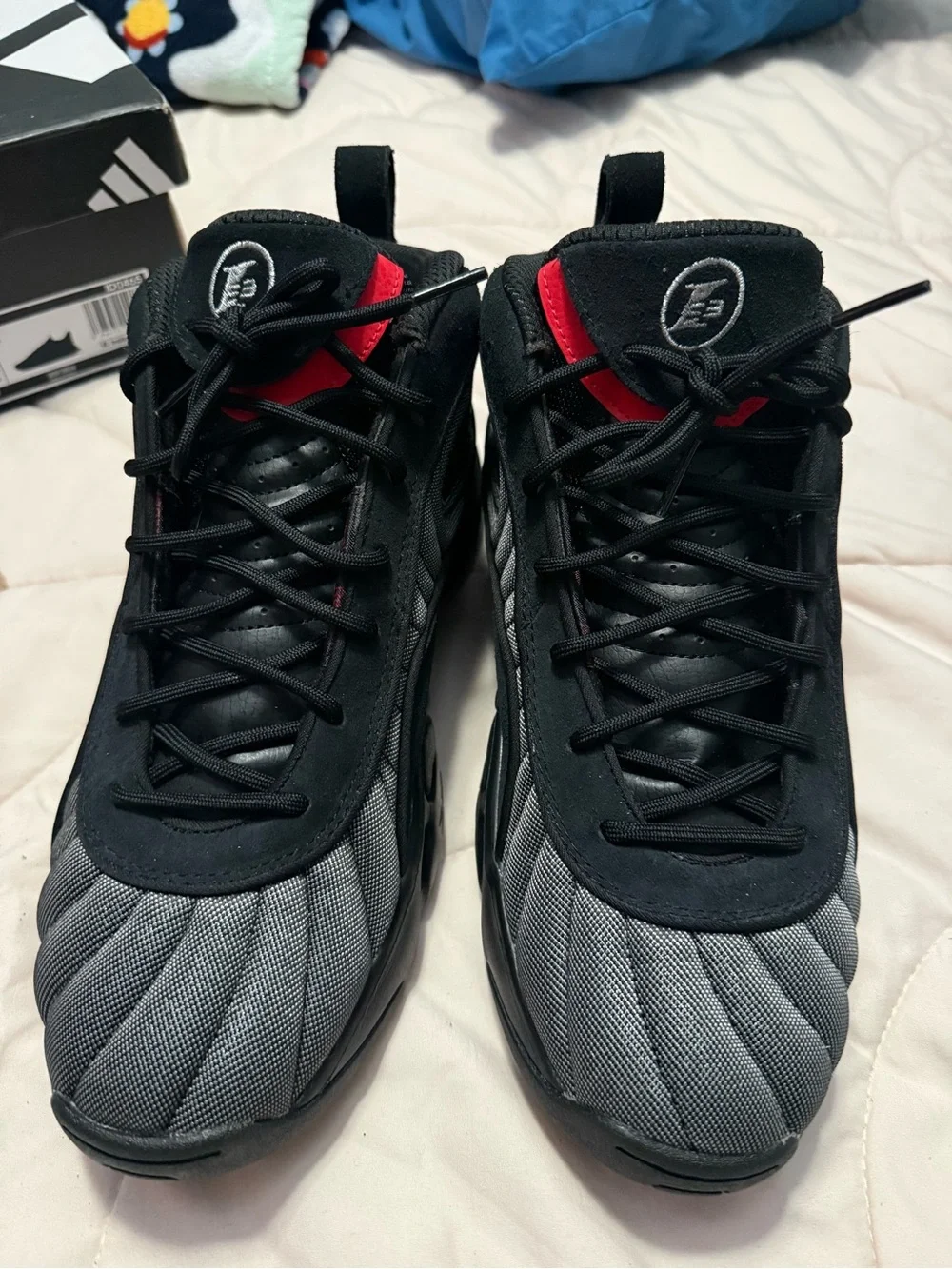 Reebok Men’s Black and Gray DMX Basketball Sneakers with Red Tongue Accent